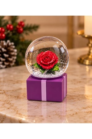 Kişiye Özel LED Işıklı Gül Kar Küresi – Romantik ve Şık Dekorasyon 4 cm x 7 cm