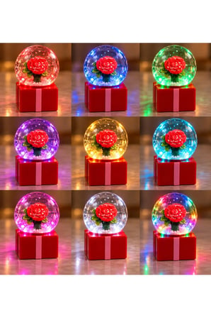 Kişiye Özel LED Işıklı Gül Kar Küresi – Romantik ve Şık Dekorasyon 4 cm x 7 cm