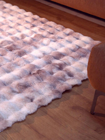 Rex Tavşanı Bubble Post Yuvarlak Halı Multi Bej