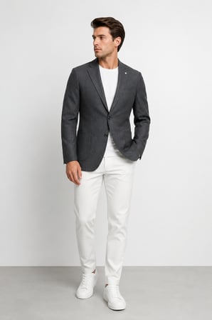 Erkek Dokulu Yarım Astar Esnek Blazer Tek Ceket 12010-Koyu Gri