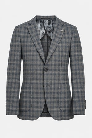 Erkek Kareli Desen İki Düğmeli Yarım Astar Smart-Casual Tek Ceket 6 Drop 12014-Yeşil