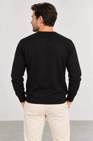 Erkek V Yaka Triko Tek Plaka Basic Örgü Kazak SM23WT2205.4002-Siyah