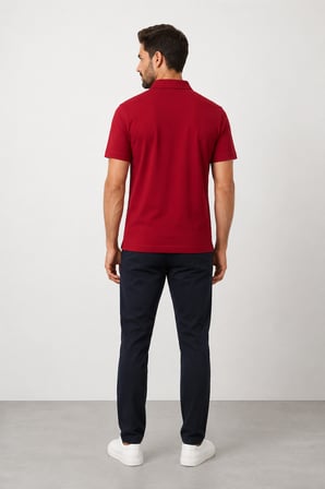 Sabri Özel  Polo Yaka Erkek Merserize T-Shırt SM24SW23001-Kırmızı