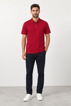 Sabri Özel  Polo Yaka Erkek Merserize T-Shırt SM24SW23001-Kırmızı