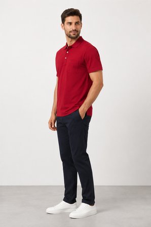 Sabri Özel  Polo Yaka Erkek Merserize T-Shırt SM24SW23001-Kırmızı