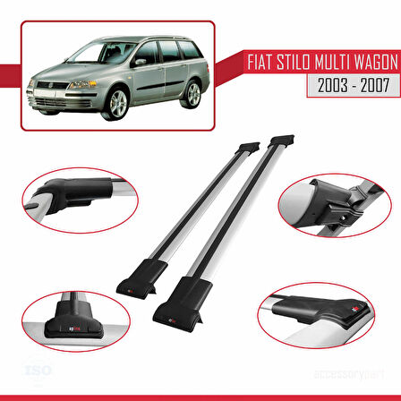Fiat Stilo Multi Wagon 2003-2007 Arası ile Uyumlu FLY Model Ara Atkı Tavan Barı Gri 2 Adet