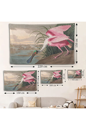 John James Audubon - Pembe Kaşıkçı Kuşu Duvar Örtüsü-7120