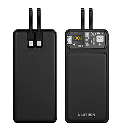 Neutron Prime 22.5W Dijital LED Ekranlı Lightning ve Type-C Kablolu 10000 mAh Powerbank