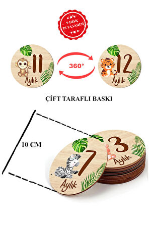 Bebek Aylık Anı Kartları Ahşap, Hediyelik Yenidoğan Doğum Konsept Fotoğrafı Anı Disk, 18 Adet, 10 CM