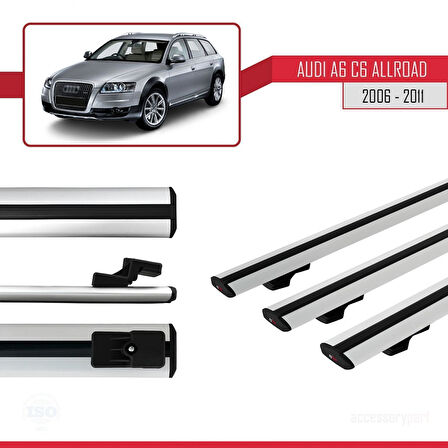 A6 (C6) Allroad 2006-2011 Arası ile Uyumlu BASIC Model Ara Atkı Tavan Barı Gri 3 Adet