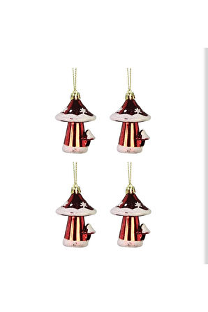 Yılbaşı Süsü 4'lü Mantar Kırmızı 10 cm