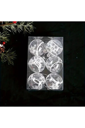 6 Cm Şeffaf Beyaz Kar Tanesi Plastik Simli Boyalı Noel,Dekoratif Yılbaşı Ağaç Süsü