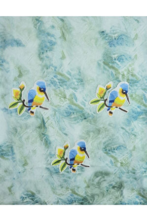 Kuş aplikeli yaprak desenli günlük,plaj,bebek bez çantası.