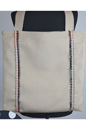 Bohem şeritli günlük hediyeli bez çanta