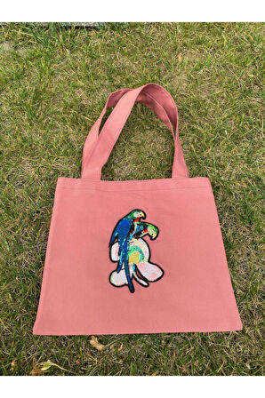 Kuş payetli aplike günlük,plaj,bez çanta