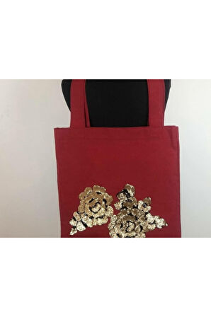 Parlak gül payetli özel tasarım günlük,alışveriş,plaj bez çanta