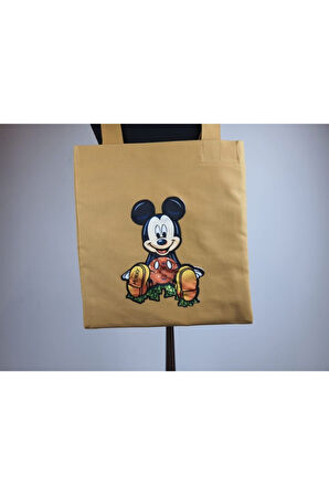 Mickey aplikeli arma günlük plaj bez çanta