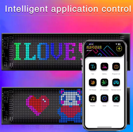 Pixel Led Panel Digital Ekran Animasyon Yazı Ekleme Telefondan Kontrol Göz Amimasyon 12×60cm Uzunlukta