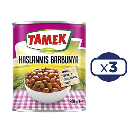 Tamek Haşlanmış Barbunya 800 Gr x 3'Lü Paket 