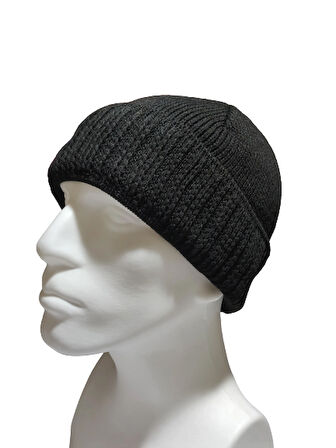 Siyah Kışlık Katlamalı Kalın Yünlü Triko Örgü Basic Sibirya Bere Thick Siberian Beret
