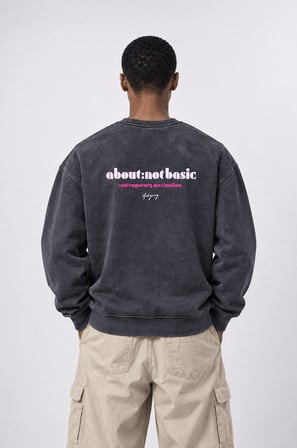 Erkek About Baskılı Yıkamalı Oversize Sweatshirt Siyah