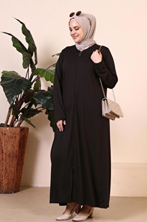 Kadın Buyuk Beden Fermuarlı Tam Tesettur Uzun Namaz Elbisesi