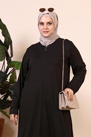 Kadın Buyuk Beden Fermuarlı Tam Tesettur Uzun Namaz Elbisesi