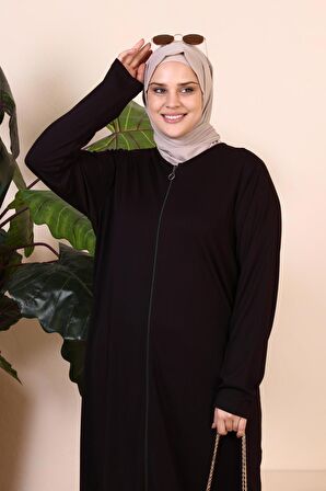 Kadın Buyuk Beden Fermuarlı Tam Tesettur Uzun Namaz Elbisesi