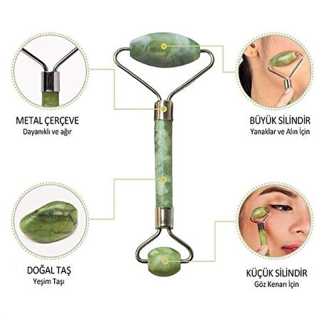 Evyora® Özel Süngerli Kutusunda Kırılmaz Çift Taraflı 2li Cilt Yüz Masaj Aleti Jade Roller Yeşim Taş