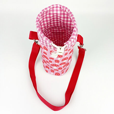 Woodycord Pembe Mantar Pötikare Desenli Büzgülü El Yapımı Termos ve Matara Kılıfı