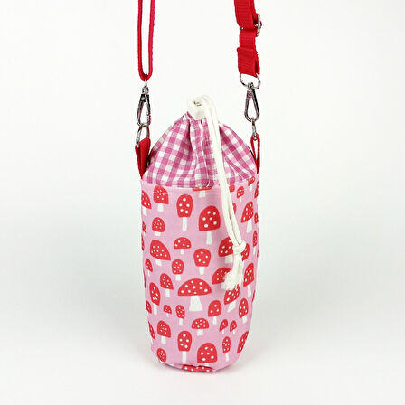 Woodycord Pembe Mantar Pötikare Desenli Büzgülü El Yapımı Termos ve Matara Kılıfı