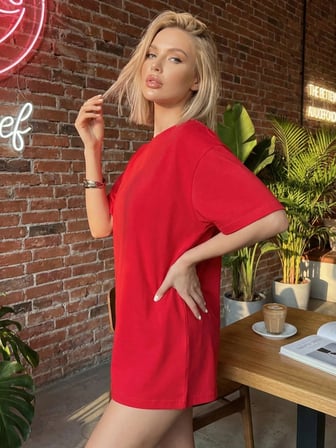 %100 Pamuk Oversize Kalıp Bisiklet Yaka T-shirt / Tişört