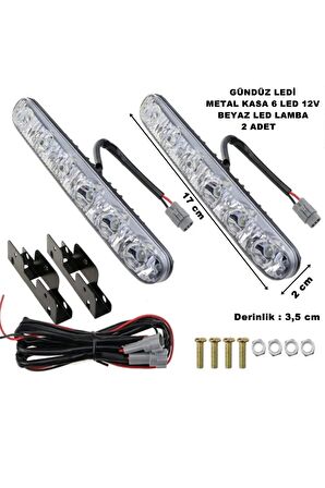 Gündüz Ledi Beyaz 6 Led Siyah Metal Kasa Beyaz Işık Gündüz Ledi 6 Ledli 12v 2 Adet -