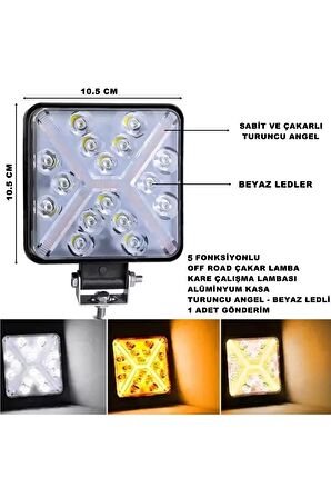 Off Road Kare Çalışma Lambası Turuncu Çakar Angel-beyaz Led 5 Fonksiyon 10,5x10,5 Cm 1 Adet-