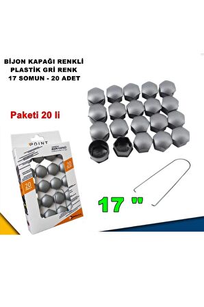 Renkli Bijon Kapağı Plastik Gri Renk Altıgen 17 Mm Bijon Uyumlu 20 Adet -