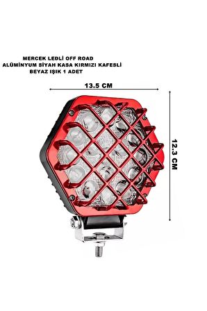 Off Road Led Lamba Kafesli Alüminyum Kırmızı Kasa Beyaz Sabit Led 12,3 X 13,5 Cm 1 Adet -