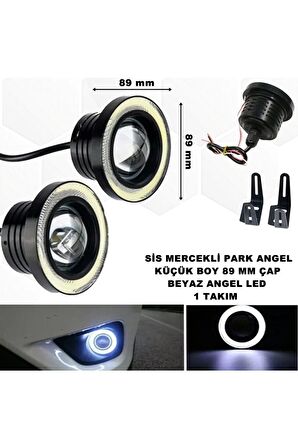 Sis Mercekli Angel Led Ampül Gündüz Farı Beyaz Angel Led 89 Mm Çap Beyaz Mercek Beyaz Halka -