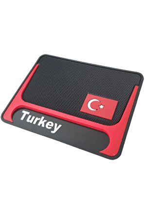 Kaydırmaz Silikonlu Ped Araç Göğüs Torpido Ev Ofis Çok Amaçlı Turkey Bayrak Desenli 17,5 cm x 13 cm