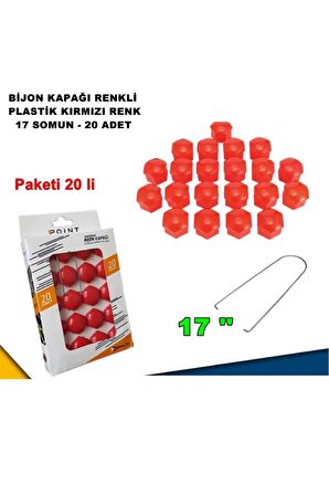 Renkli Bijon Kapağı Plastik Kırmızı Renk Altıgen 17 Mm Bijon Uyumlu 20 Adet -