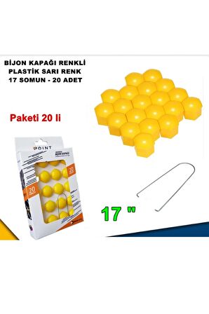 Renkli Bijon Kapağı Plastik Sarı Renk Altıgen 17 Mm Bijon Uyumlu 20 Adet -