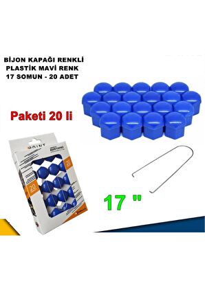 Renkli Bijon Kapağı Plastik Mavi Renk Altıgen 17 Mm Bijon Uyumlu 20 Adet -