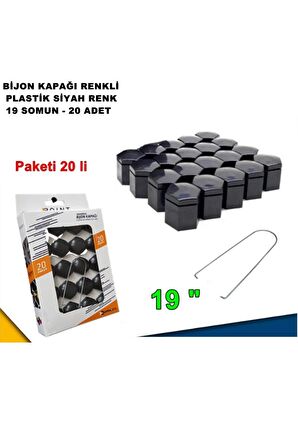Renkli Bijon Kapağı Plastik Siyah Renk Altıgen 19 Mm Bijon Uyumlu 20 Adet -