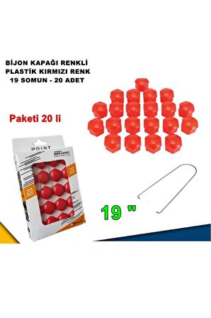 Renkli Bijon Kapağı Plastik Kırmızı Renk Altıgen 19 Mm Bijon Uyumlu 20 Adet -