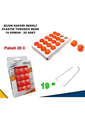 Renkli Bijon Kapağı Plastik Turuncu Renk Altıgen 19 Mm Bijon Uyumlu 20 Adet -