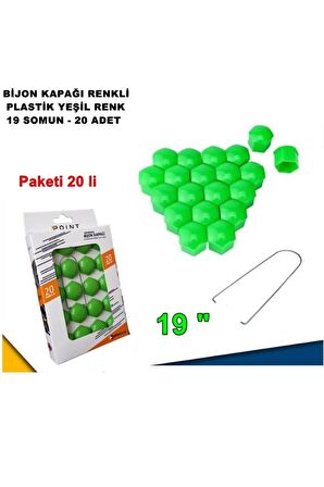 Renkli Bijon Kapağı Plastik Yeşil Renk Altıgen 19 Mm Bijon Uyumlu 20 Adet -