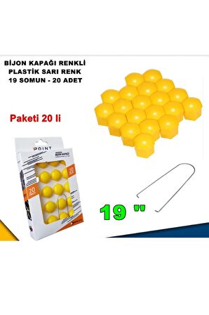 Renkli Bijon Kapağı Plastik Sarı Renk Altıgen 19 Mm Bijon Uyumlu 20 Adet -
