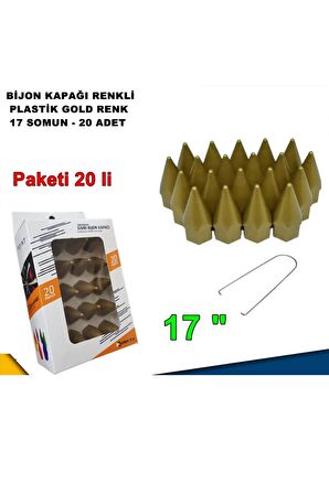 Sivri Mermi Tip Bijon Kapağı Plastik Gold Renk 17 Mm Bijon Uyumlu 20 Adet -