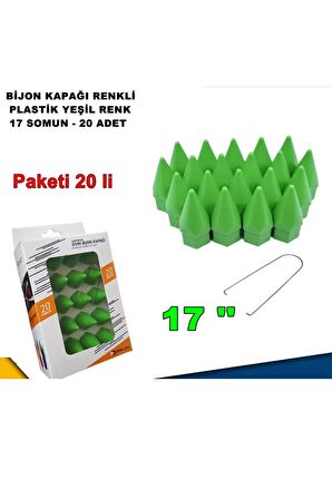 Sivri Mermi Tip Bijon Kapağı Plastik Yeşil Renk 17 Mm Bijon Uyumlu 20 Adet -