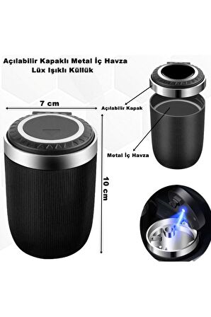 Araç - Ev Ve Ofis Küllük Kapaklı Model Işıklı Küllük Metal Iç Havza Profesyonel -