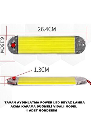 Araç Tavan Aydınlatma Power Led Beyaz Led Lamba Açma Kapama Düğme Vidalı Model 1 Adet -